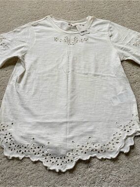 Free People White Eyelet Hem Blouse